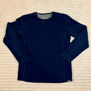 Eddie Bauer Mens Navy Blue Waffle Knit Thermal Long Sleeve Shirt Medium M
